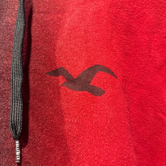Hollister California Mens Hoodie Red Black Color Block Pullover Sweatshirt - Picture 2 of 5